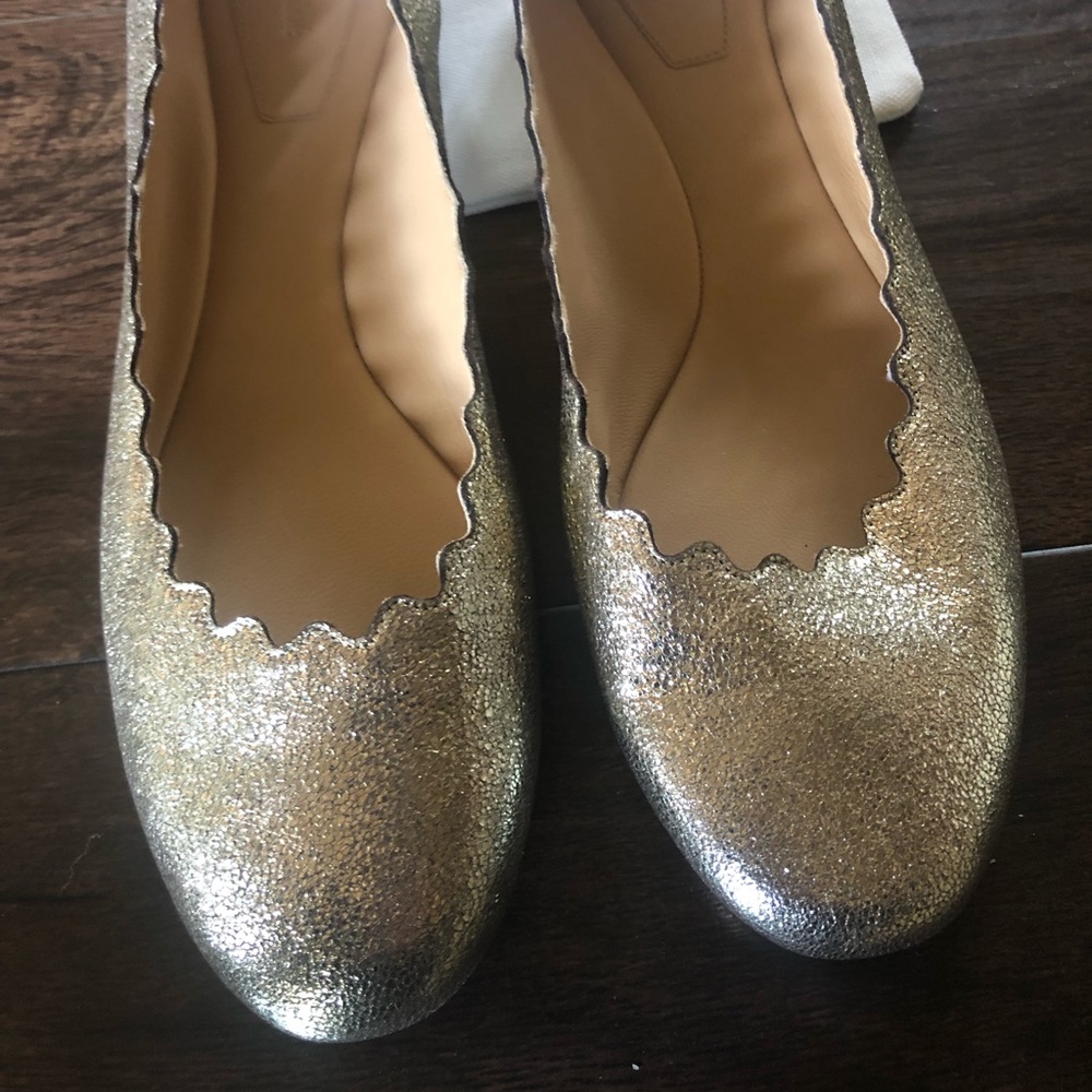 Chloe Metallic Gold Scalloped Ballet Flats